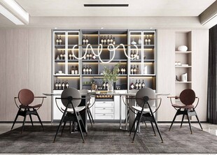 现代简约极简风格餐厅圆桌餐边柜