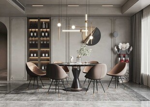 现代简约极简风格餐厅圆桌餐边柜