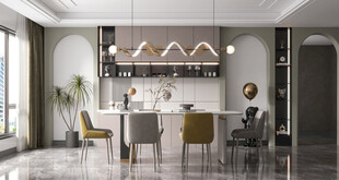 现代简约极简风格餐厅圆桌餐边柜