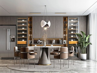 现代简约极简风格餐厅圆桌餐边柜