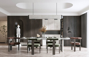 现代简约极简风格餐厅圆桌餐边柜