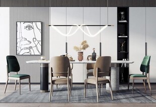 现代简约极简风格餐厅圆桌餐边柜