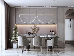 现代简约极简风格餐厅圆桌餐边柜