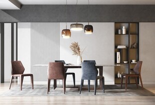 现代简约极简风格餐厅圆桌餐边柜