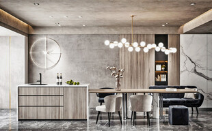 现代简约极简风格餐厅圆桌餐边柜