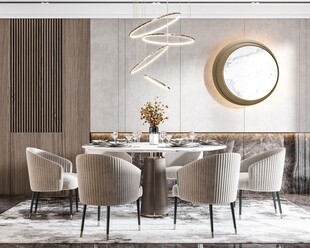 现代简约极简风格餐厅圆桌餐边柜