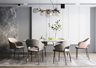 现代简约极简风格餐厅圆桌餐边柜