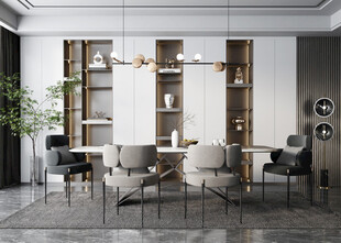 现代简约极简风格餐厅圆桌餐边柜