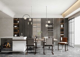 现代简约极简风格餐厅圆桌餐边柜