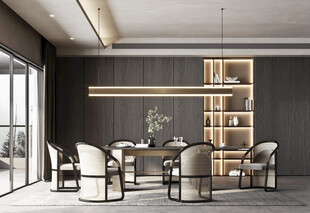 现代简约极简风格餐厅圆桌餐边柜