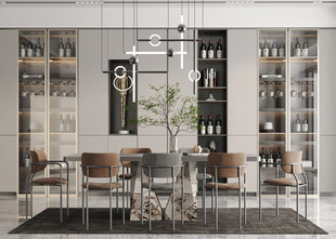 现代简约极简风格餐厅圆桌餐边柜