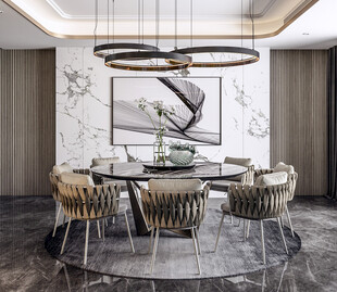 现代简约极简风格餐厅圆桌餐边柜