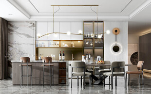 现代简约极简风格餐厅圆桌餐边柜