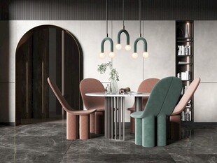 现代简约极简风格餐厅圆桌餐边柜