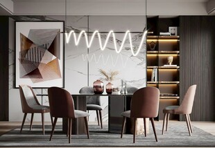 现代简约极简风格餐厅圆桌餐边柜