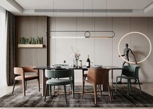 现代简约极简风格餐厅圆桌餐边柜