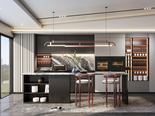 现代简约极简风格餐厅圆桌餐边柜