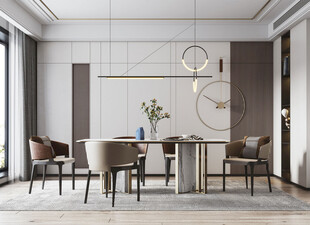 现代简约极简风格餐厅圆桌餐边柜