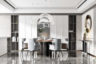 现代简约极简风格餐厅圆桌餐边柜