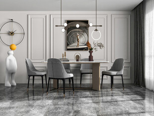 现代简约极简风格餐厅圆桌餐边柜