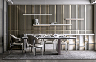 现代简约极简风格餐厅圆桌餐边柜