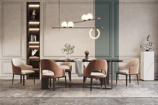 现代简约极简风格餐厅圆桌餐边柜