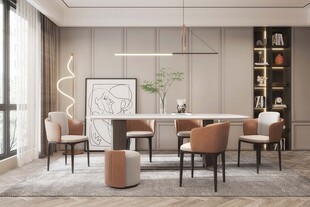 现代简约极简风格餐厅圆桌餐边柜