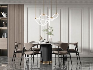 现代简约极简风格餐厅圆桌餐边柜