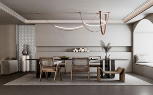 现代简约极简风格餐厅圆桌餐边柜