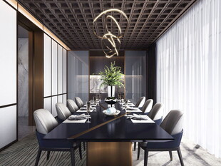 现代简约极简风格餐厅圆桌餐边柜