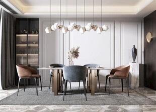 现代简约极简风格餐厅圆桌餐边柜