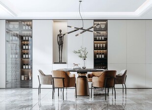 现代简约极简风格餐厅圆桌餐边柜