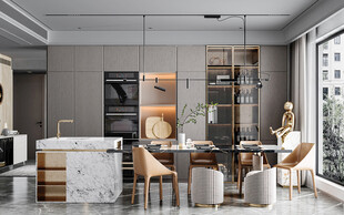 现代简约极简风格餐厅圆桌餐边柜