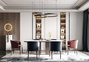 现代简约极简风格餐厅圆桌餐边柜