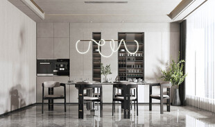 现代简约极简风格餐厅圆桌餐边柜