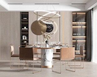 现代简约极简风格餐厅圆桌餐边柜