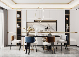 现代简约极简风格餐厅圆桌餐边柜