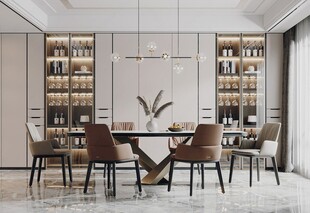 现代简约极简风格餐厅圆桌餐边柜