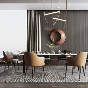 现代简约极简风格餐厅圆桌餐边柜