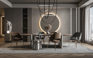 现代简约极简风格餐厅圆桌餐边柜