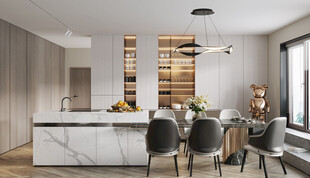 现代简约极简风格餐厅圆桌餐边柜