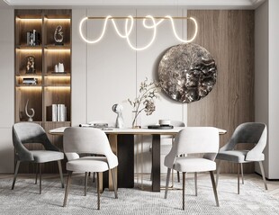 现代简约极简风格餐厅圆桌餐边柜