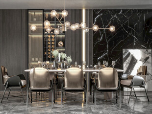 现代简约极简风格餐厅圆桌餐边柜