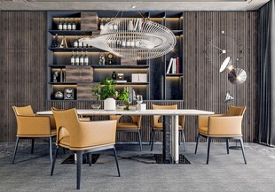 现代简约极简风格餐厅圆桌餐边柜