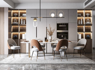 现代简约极简风格餐厅圆桌餐边柜