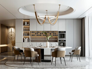 现代简约极简风格餐厅圆桌餐边柜