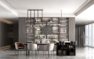 现代简约极简风格餐厅圆桌餐边柜