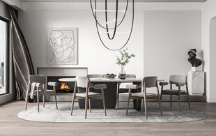 现代简约极简风格餐厅圆桌餐边柜