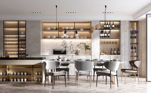 现代简约极简风格餐厅圆桌餐边柜