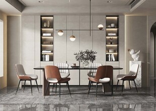 现代简约极简风格餐厅圆桌餐边柜